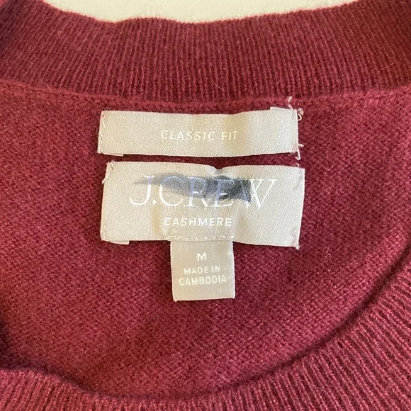 J Crew Cashmere classic-fit crewneck sweater Medium Burgundy - Picture 3 of 6